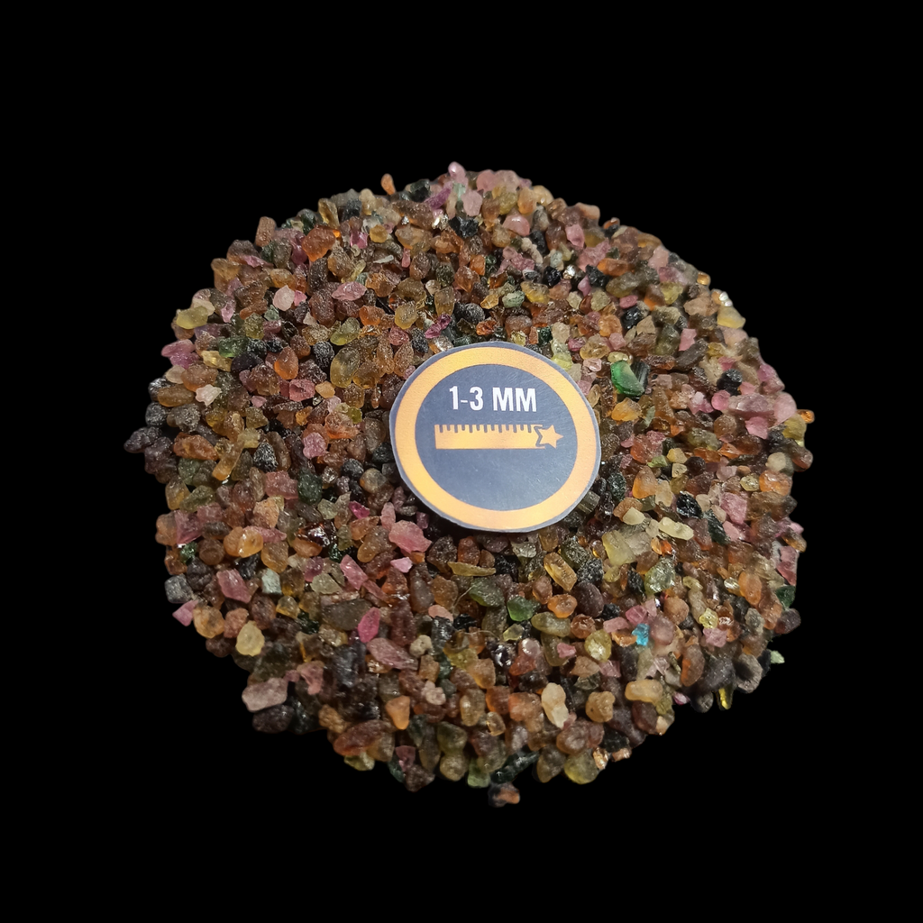 Earthmines Multi Tourmaline Gemstone Crushed 1-3mm Natural Loose Stone for Orgonite, Jewelry, Reiki, Chakra Healing & Home Decor