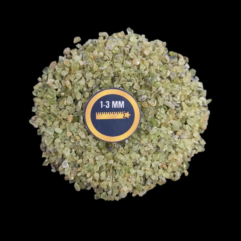Earthmines Peridot Gemstone Crushed 1-3mm Natural Loose Stone for Orgonite, Jewelry, Reiki, Chakra Healing & Home Decor - Image 2