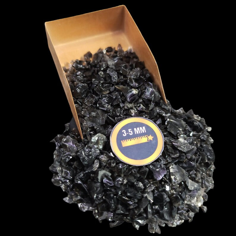 Earthmines Black Obsidian Gemstone Crushed 3-5mm Natural Loose Stone for Vase Fillers, Crystal Decor, Reiki, Chakra Healing & Feng Shui - Image 1