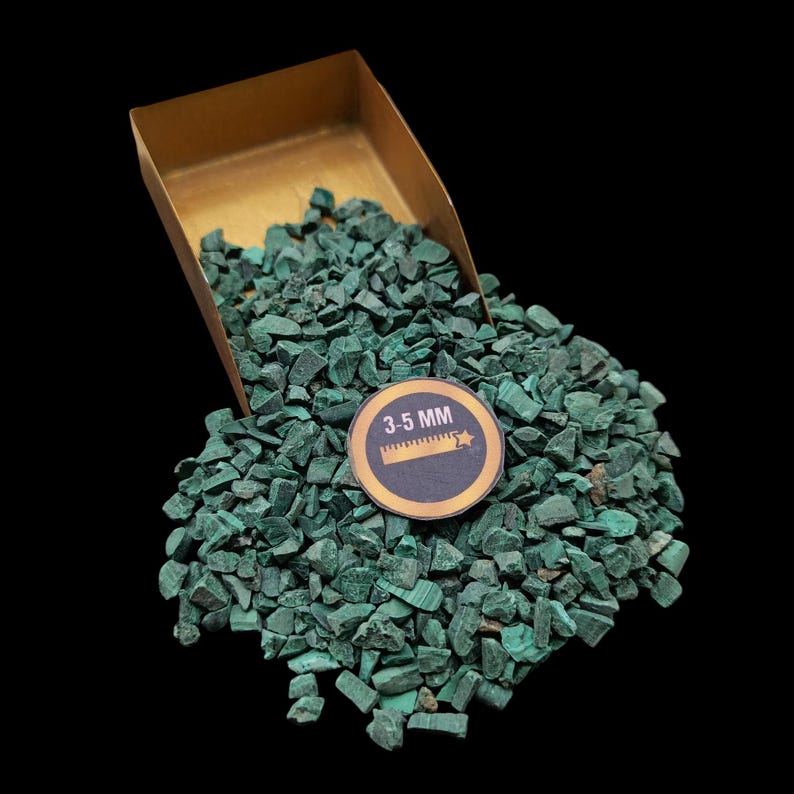 Earthmines Natural Malachite Gemstone Crushed 3-5mm Natural Loose Stone for Vase Fillers, Crystal Decor, Reiki, Chakra Healing & Feng Shui - Image 1