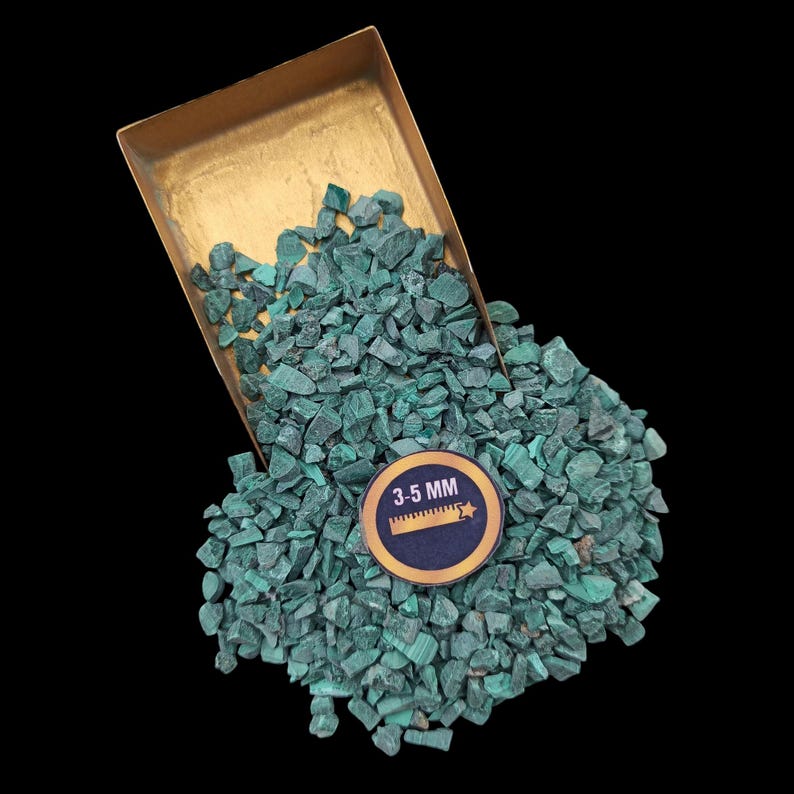 Earthmines Natural Malachite Gemstone Crushed 3-5mm Natural Loose Stone for Vase Fillers, Crystal Decor, Reiki, Chakra Healing & Feng Shui - Image 4